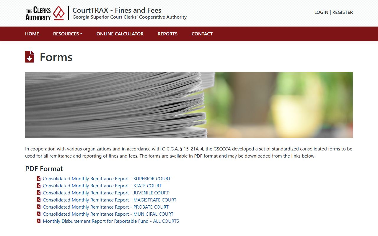 Georgia family court records CourtTRAX forms page