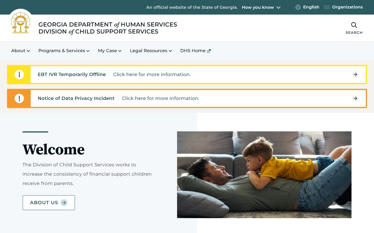 Georgia family court records DCSS child support homepage