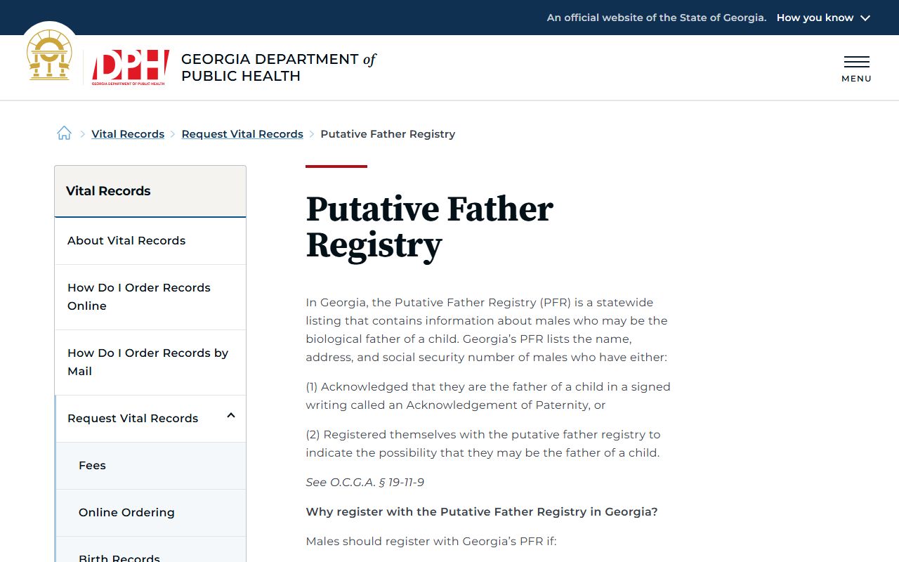 Georgia family court records Putative Father Registry